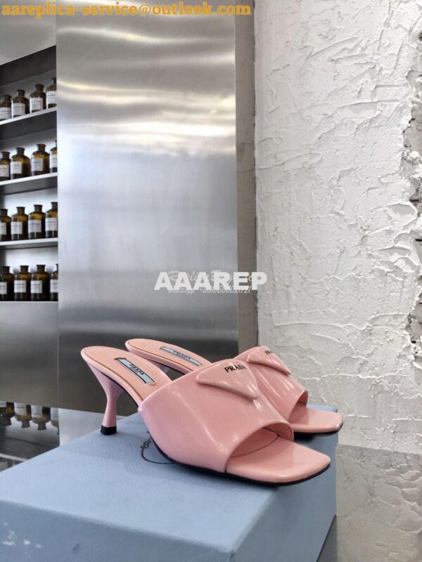 Replica Prada Brushed Leather Mid-heeled Slides 1XX590 Pink 4