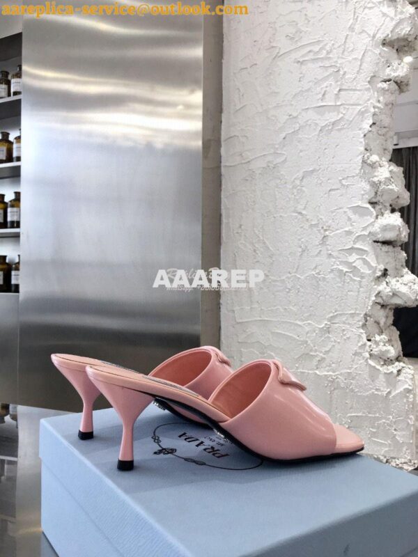 Replica Prada Brushed Leather Mid-heeled Slides 1XX590 Pink 5