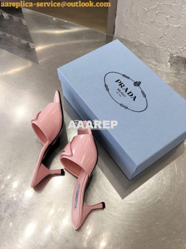 Replica Prada Brushed Leather Mid-heeled Slides 1XX590 Pink 7