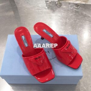 Replica Prada Brushed Leather Mid-heeled Slides 1XX590 Red