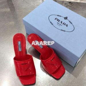 Replica Prada Brushed Leather Mid-heeled Slides 1XX590 Red 2