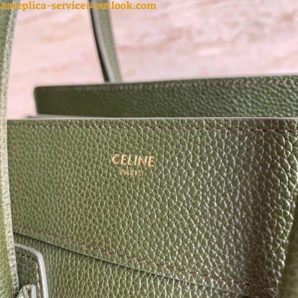 Replica Celine Micro Luggage Tote Bag In Khaki Green Drummed Calfskin 5