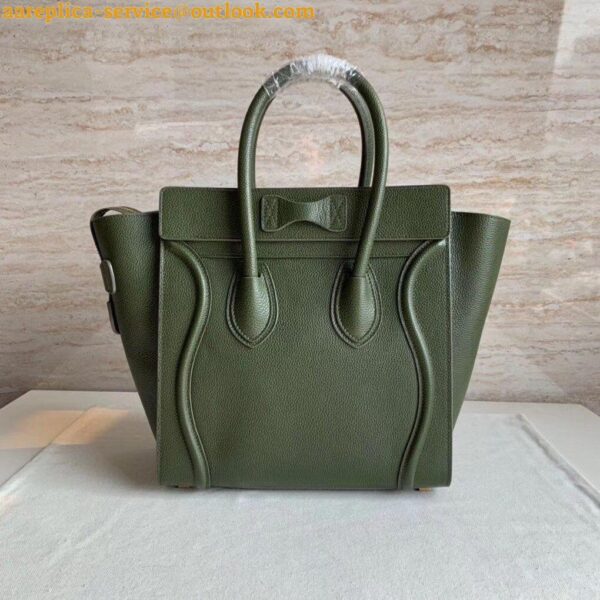 Replica Celine Micro Luggage Tote Bag In Khaki Green Drummed Calfskin 7