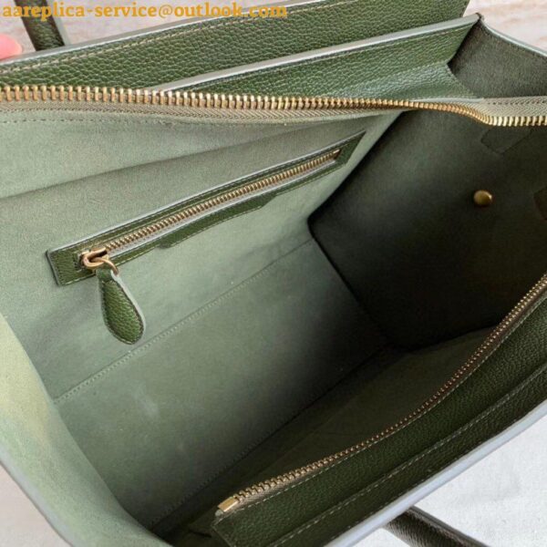 Replica Celine Micro Luggage Tote Bag In Khaki Green Drummed Calfskin 10