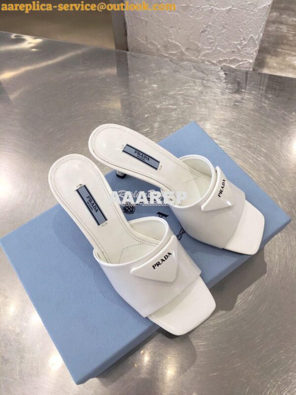 Replica Prada Brushed Leather Mid-heeled Slides 1XX590 White 3