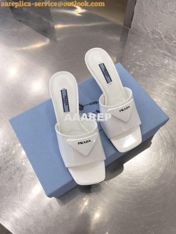 Replica Prada Brushed Leather Mid-heeled Slides 1XX590 White 5