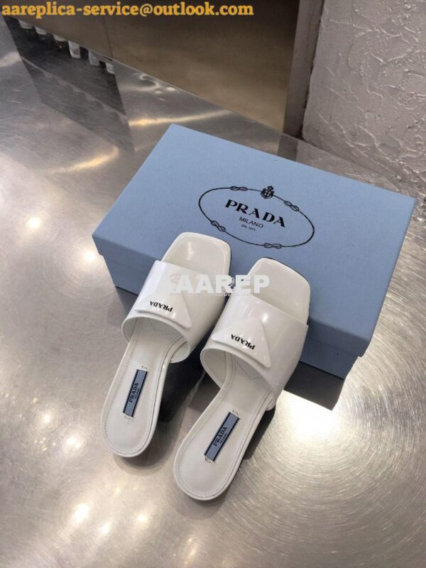 Replica Prada Brushed Leather Mid-heeled Slides 1XX590 White 8