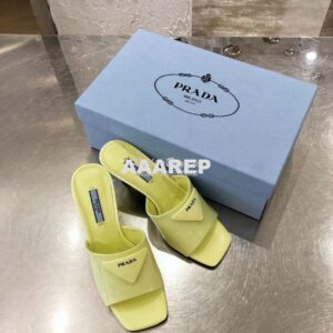 Replica Prada Brushed Leather Mid-heeled Slides 1XX590 Yellow 2