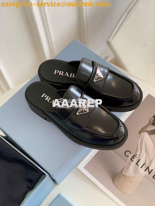 Replica Prada Brushed Leather Mules 1D652M Black 3