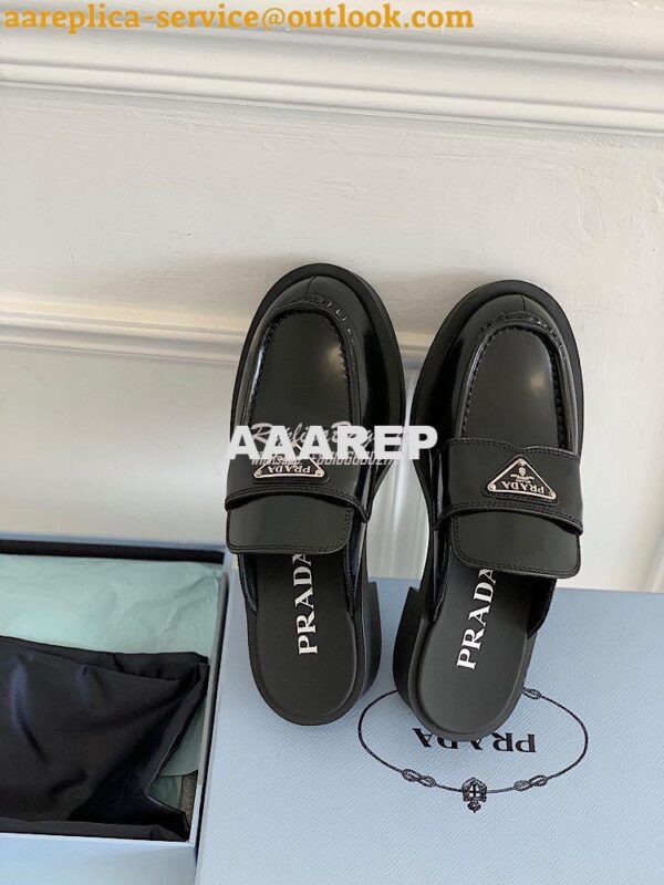 Replica Prada Brushed Leather Mules 1D652M Black 4