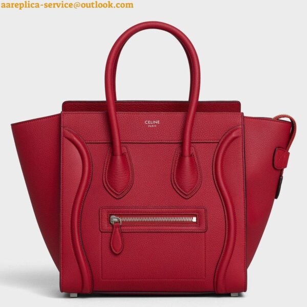 Replica Celine Micro Luggage Tote Bag In Red Drummed Calfskin 3