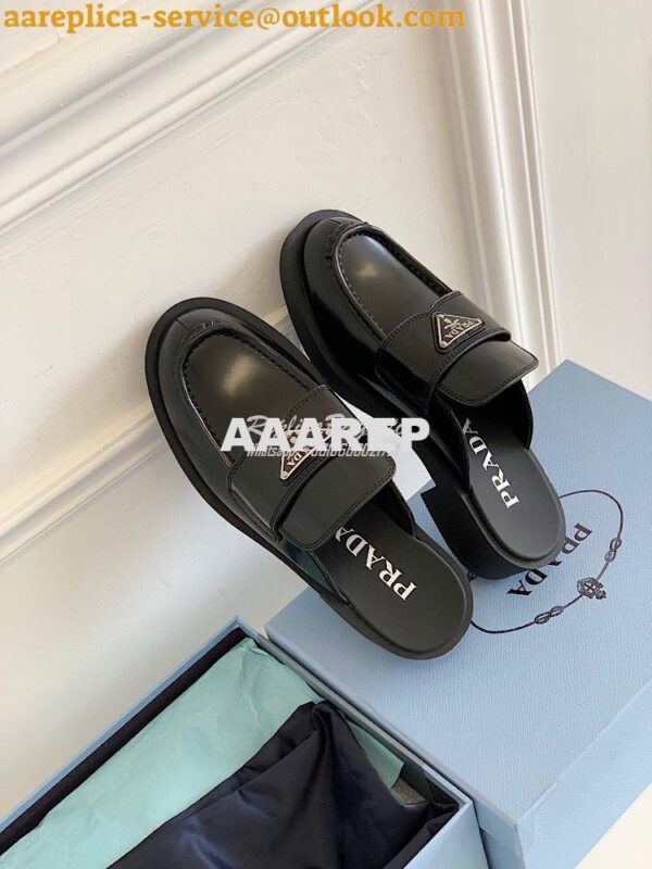 Replica Prada Brushed Leather Mules 1D652M Black 5