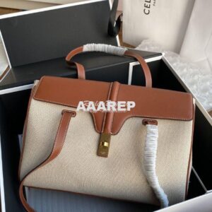 Replica Celine Medium Soft 16 In Textile And Calfskin Natural Tan 1955 2