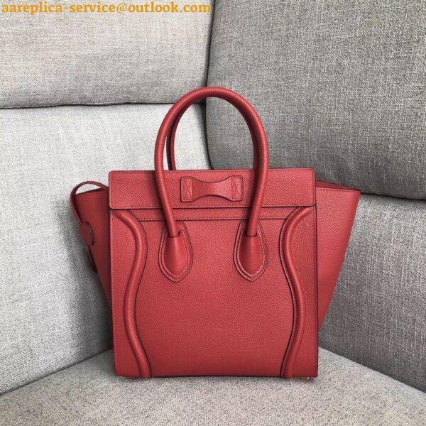 Replica Celine Micro Luggage Tote Bag In Red Drummed Calfskin 6