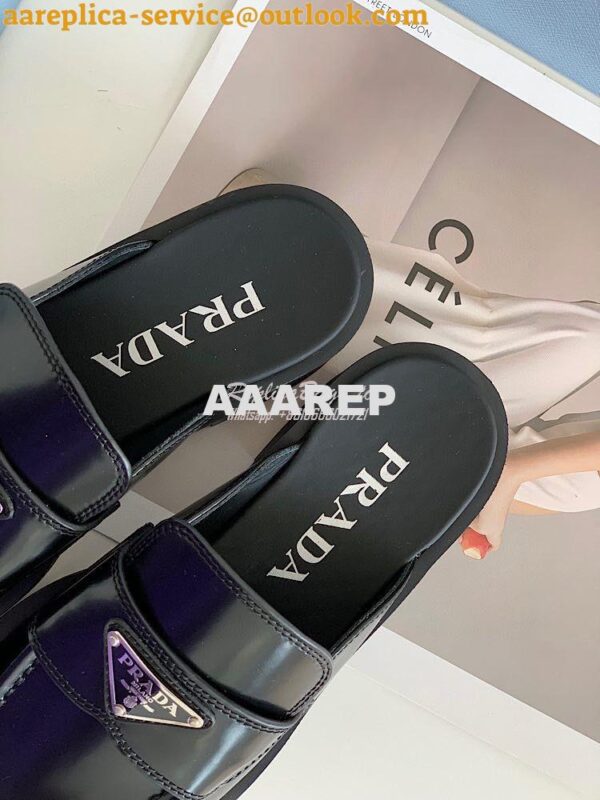 Replica Prada Brushed Leather Mules 1D652M Black 8