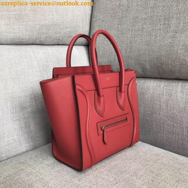 Replica Celine Micro Luggage Tote Bag In Red Drummed Calfskin 8