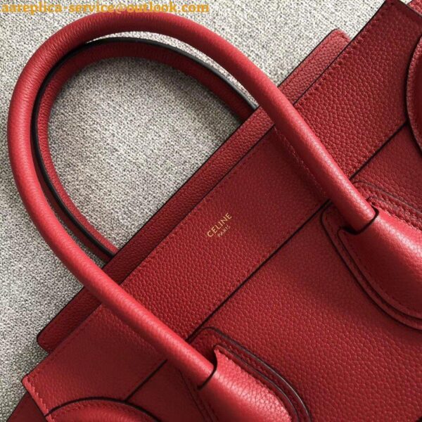 Replica Celine Micro Luggage Tote Bag In Red Drummed Calfskin 11