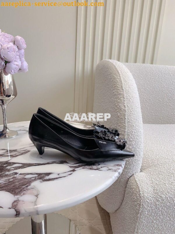 Replica Prada Brushed Leather Pumps With Floral Appliqués 1I300N 2