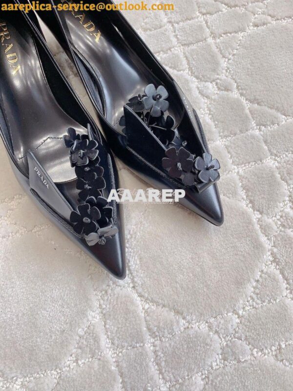 Replica Prada Brushed Leather Pumps With Floral Appliqués 1I300N 3