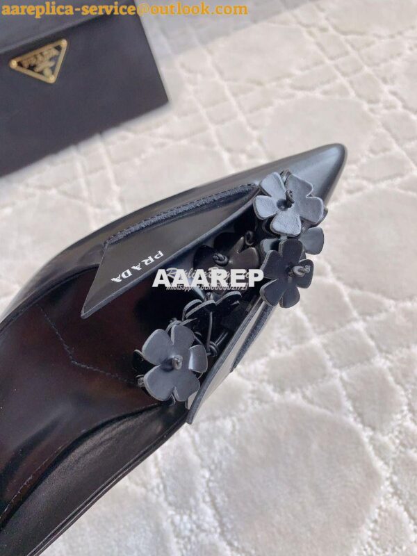 Replica Prada Brushed Leather Pumps With Floral Appliqués 1I300N 4