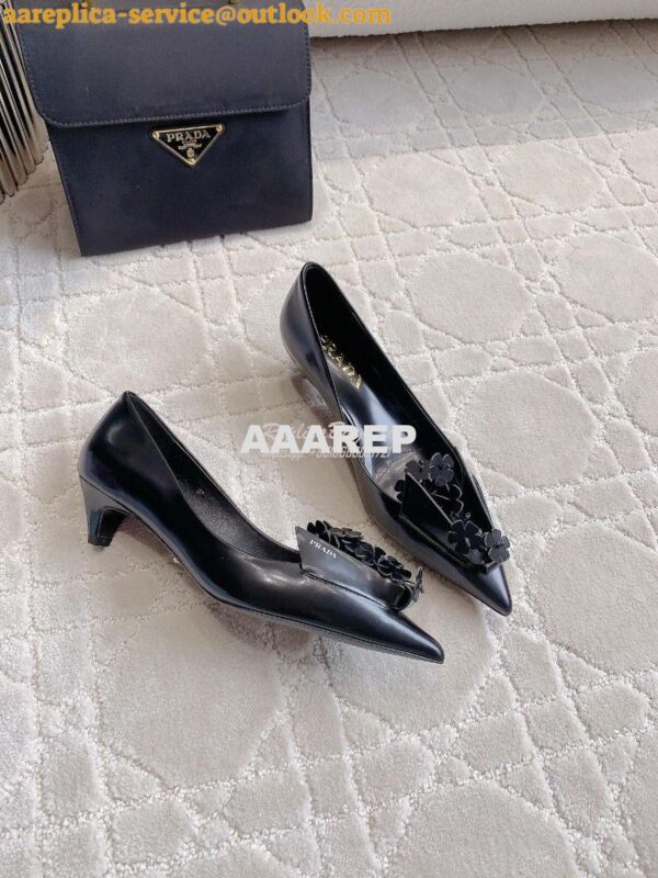 Replica Prada Brushed Leather Pumps With Floral Appliqués 1I300N 5