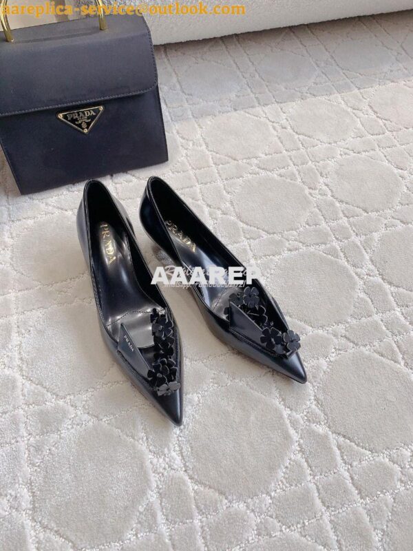 Replica Prada Brushed Leather Pumps With Floral Appliqués 1I300N 6