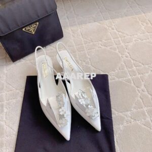 Replica Prada Brushed Leather Slingback Pumps With Floral Appliqués 1I