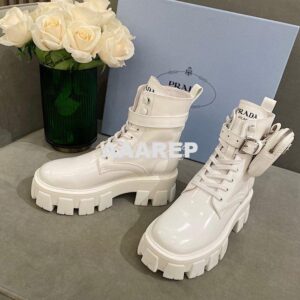 Replica Prada Brushed Rois Leather And Nylon Boots 1T255M White 2