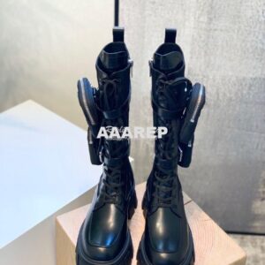 Replica Prada Brushed Rois Leather and Nylon Boots 1W257M 2