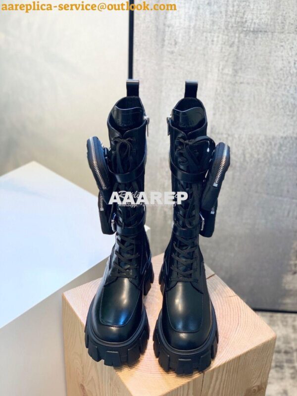 Replica Prada Brushed Rois Leather and Nylon Boots 1W257M 4