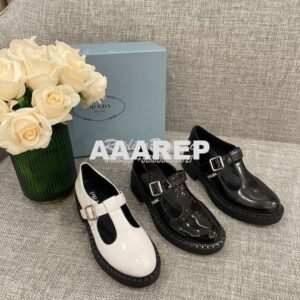 Replica Prada Brushed-leather Mary Jane T-strap Shoes 1E834M