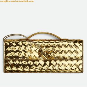 Replica Bottega Veneta Andiamo Clutch with Handle in Gold Metallic Leather