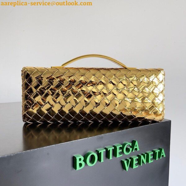 Replica Bottega Veneta Andiamo Clutch with Handle in Gold Metallic Leather 9