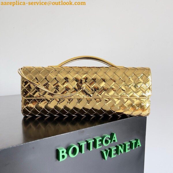 Replica Bottega Veneta Andiamo Clutch with Handle in Gold Metallic Leather 10