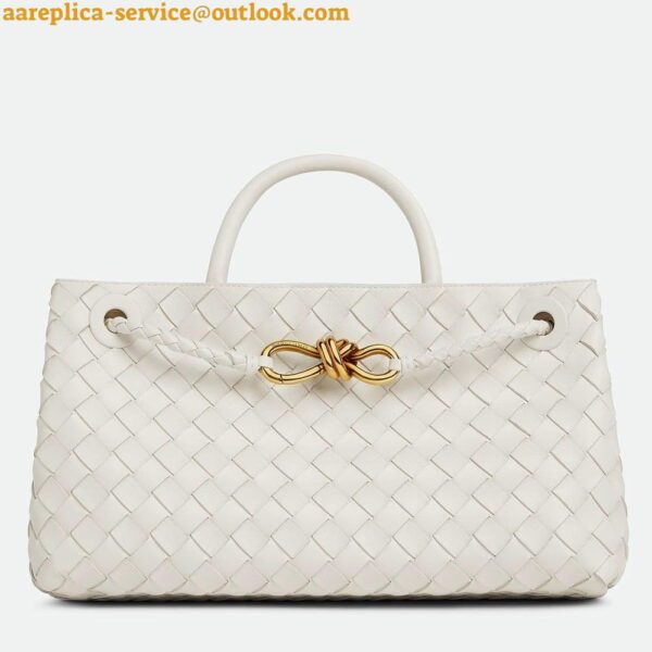 Replica Bottega Veneta Andiamo Small East/West Bag in White Intrecciato Lambskin 3