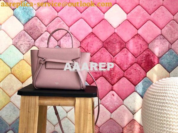 Replica Celine Nano Belt Bag Barbie Pink Grained Calfskin 185003 12