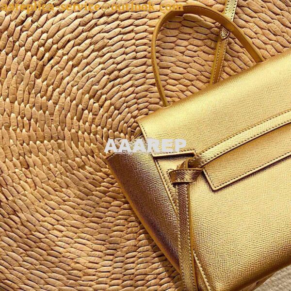 Replica Celine Nano Belt Bag in Gold Laminated Grained Calfskin 185003 4