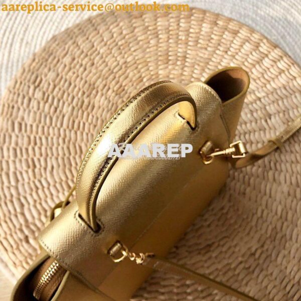 Replica Celine Nano Belt Bag in Gold Laminated Grained Calfskin 185003 6