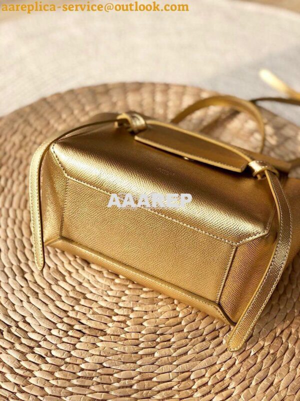 Replica Celine Nano Belt Bag in Gold Laminated Grained Calfskin 185003 10