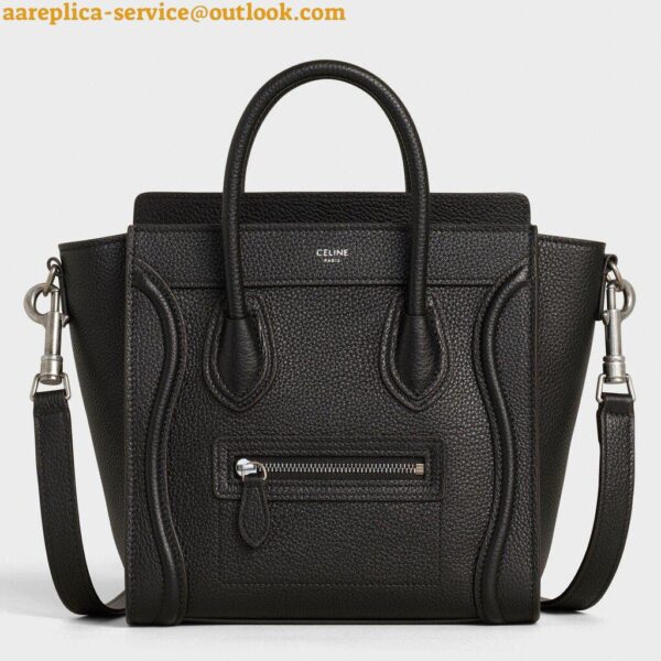 Replica Celine Nano Luggage Tote Bag In Black Drummed Calfskin 3