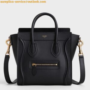 Replica Celine Nano Luggage Tote Bag In Black Smooth Calfskin