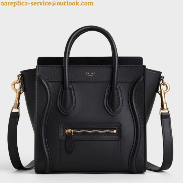 Replica Celine Nano Luggage Tote Bag In Black Smooth Calfskin 3