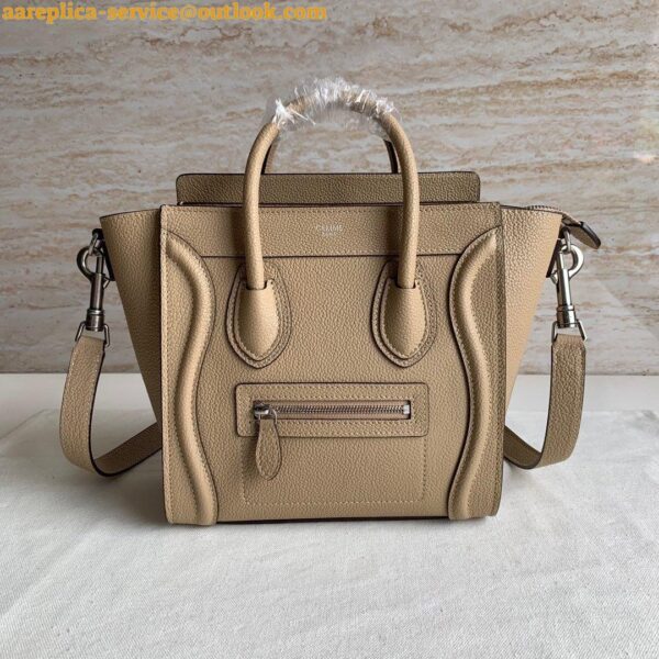 Replica Celine Nano Luggage Tote Bag In Dune Drummed Calfskin 4