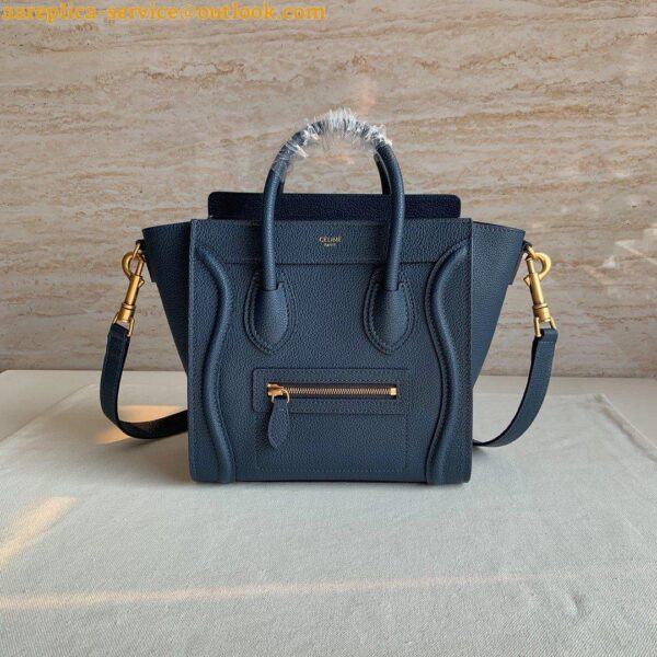 Replica Celine Nano Luggage Tote Bag In Navy Blue Drummed Calfskin 11