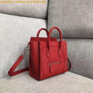 Replica Celine Nano Luggage Tote Bag In Red Drummed Calfskin 2