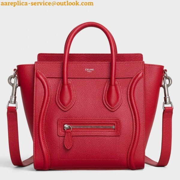 Replica Celine Nano Luggage Tote Bag In Red Drummed Calfskin 5