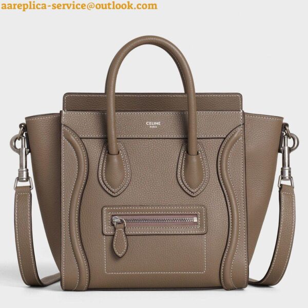 Replica Celine Nano Luggage Tote Bag In Souris Drummed Calfskin 12