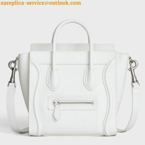 Replica Celine Nano Luggage Tote Bag In White Drummed Calfskin