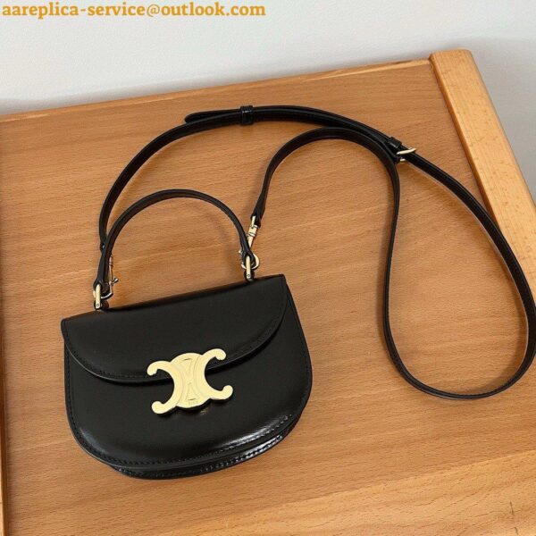 Replica Celine Besace Clea Bag in Black Shiny Calfskin 6