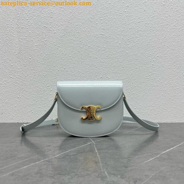 Replica Celine Besace Clea Bag in Light Blue Shiny Calfskin 17